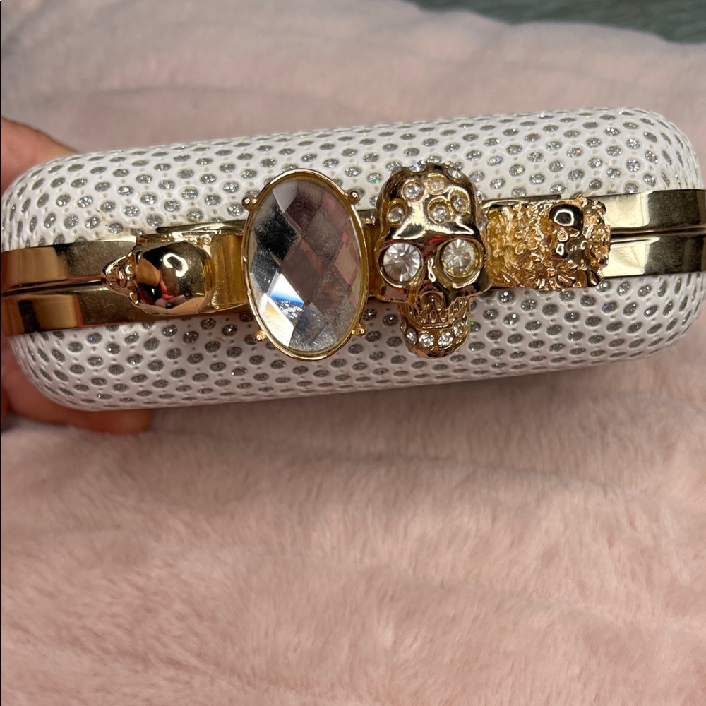 Gold and White Embellished Clutch